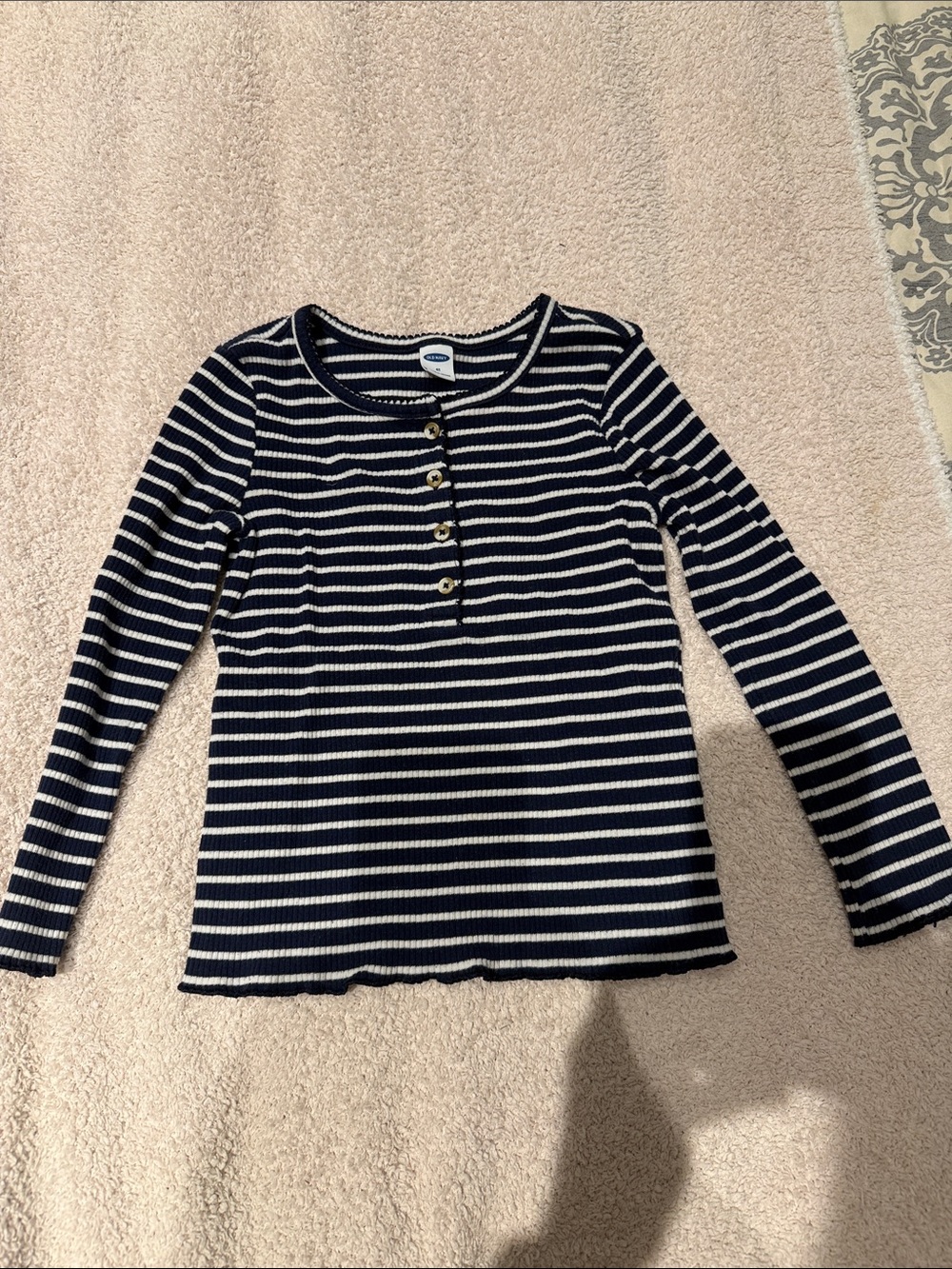 Old Navy Navy & White Striped Long-Sleeve Henley Tee